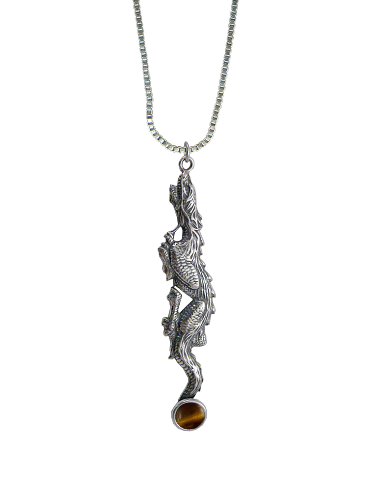 Sterling Silver Stealth Dragon Pendant With Tiger Eye